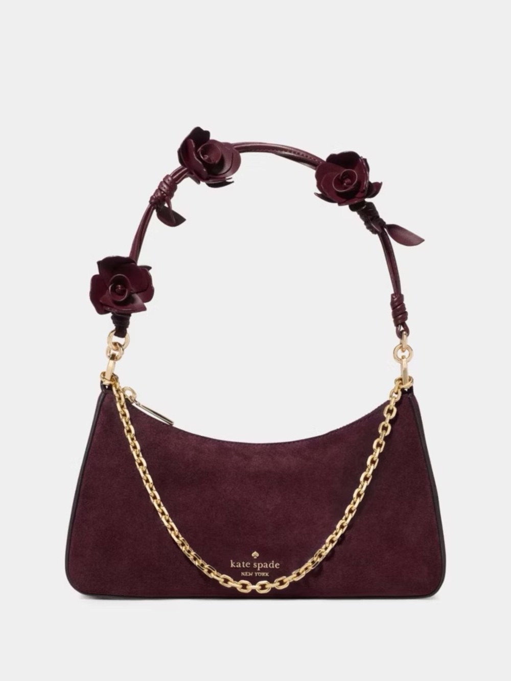 ♠️Kate Spade Margot Floral Handle Small Suede Shoulder Bag, Grenache Red NEW NWT